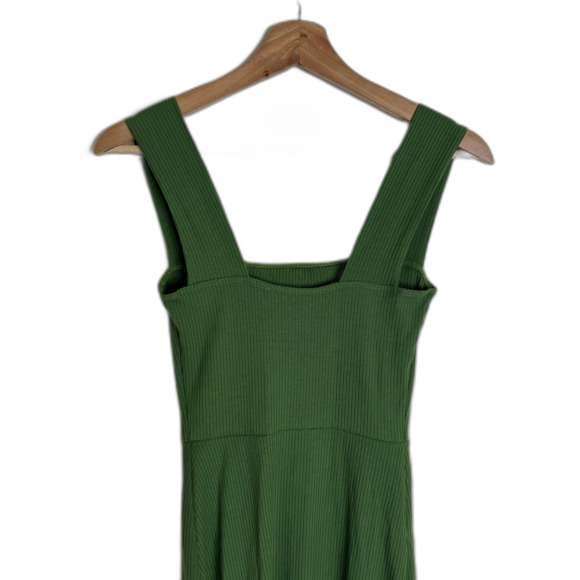 Reformation cassi knit Dress XS Green Ribbed Midi Sleeveless Square Neck slit - Picture 11 of 13